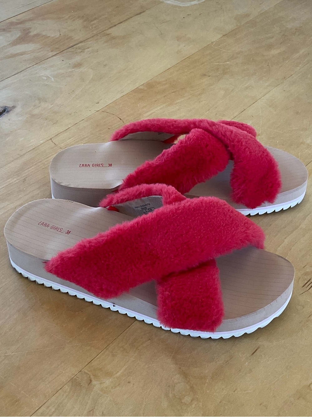 Faux Fur Cross-Strap Slide Sandals